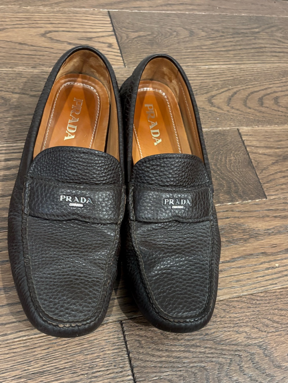 Prada Men’s Black Pebbled Leather Penny Loafers size 10